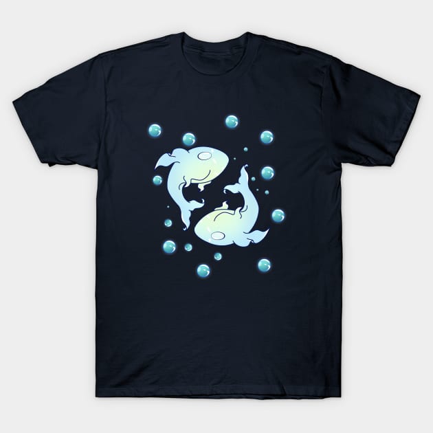 Two Kawaii Light Blue Fish with Bubbles T-Shirt by KawaiiForYou